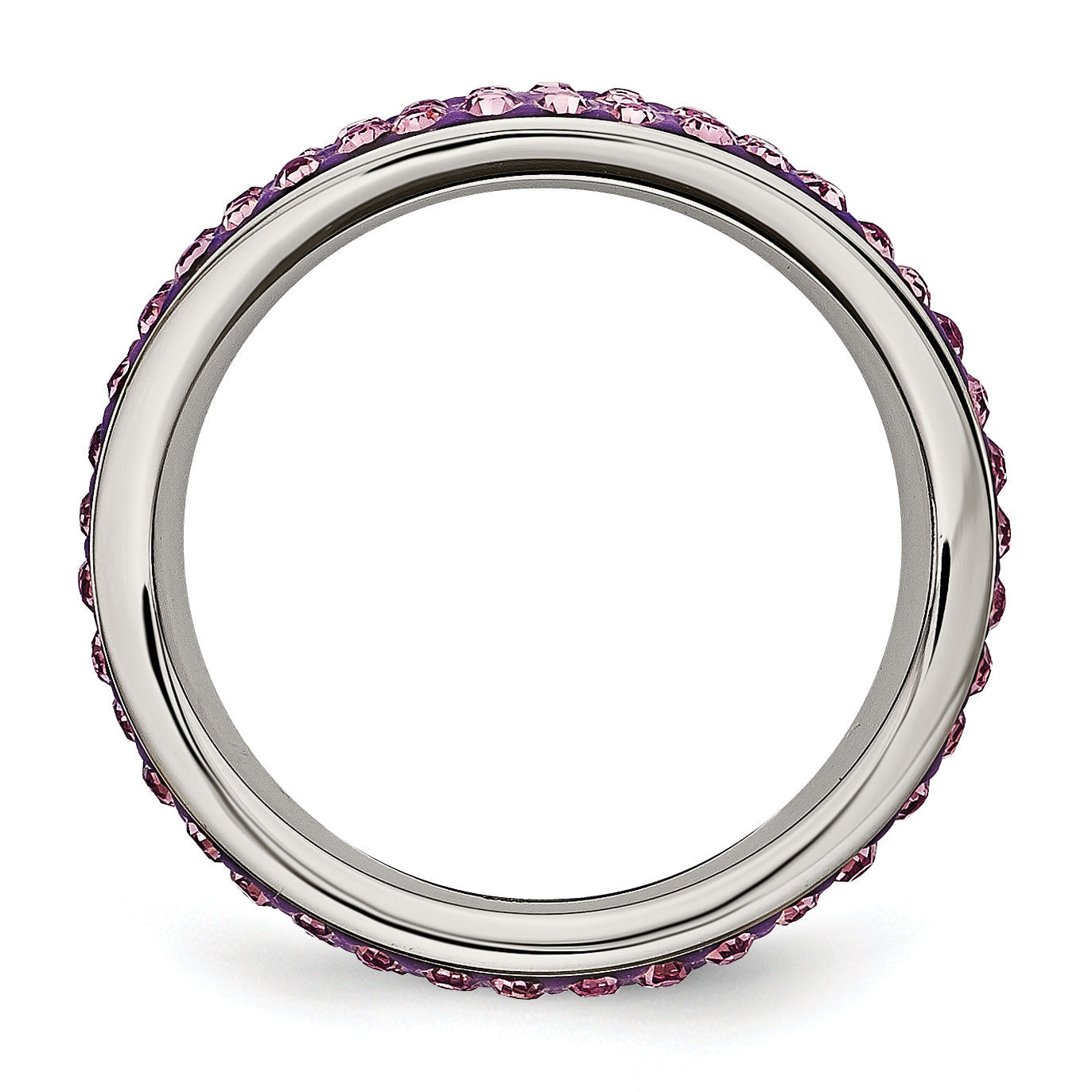 Stainless Steel 4mm Polished Light Purple Crystal Wavy Ring Secondary image