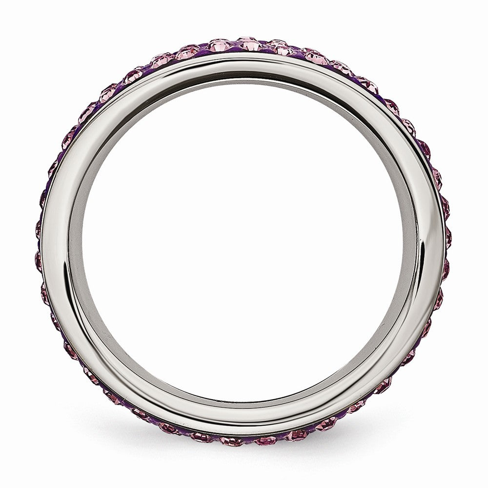 Stainless Steel Eternity Band with Polished Light Purple Crystal Elegance - 6 - 6