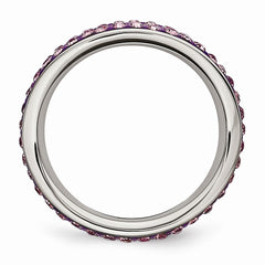 Stainless Steel Eternity Band with Polished Light Purple Crystal Elegance - 6 - 6