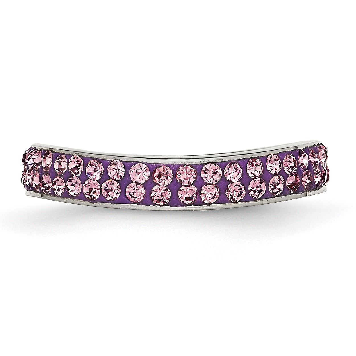 Stainless Steel 4mm Polished Light Purple Crystal Wavy Ring