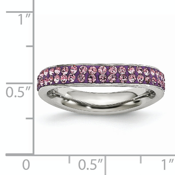 Stainless Steel 4mm Polished Light Purple Crystal Wavy Ring