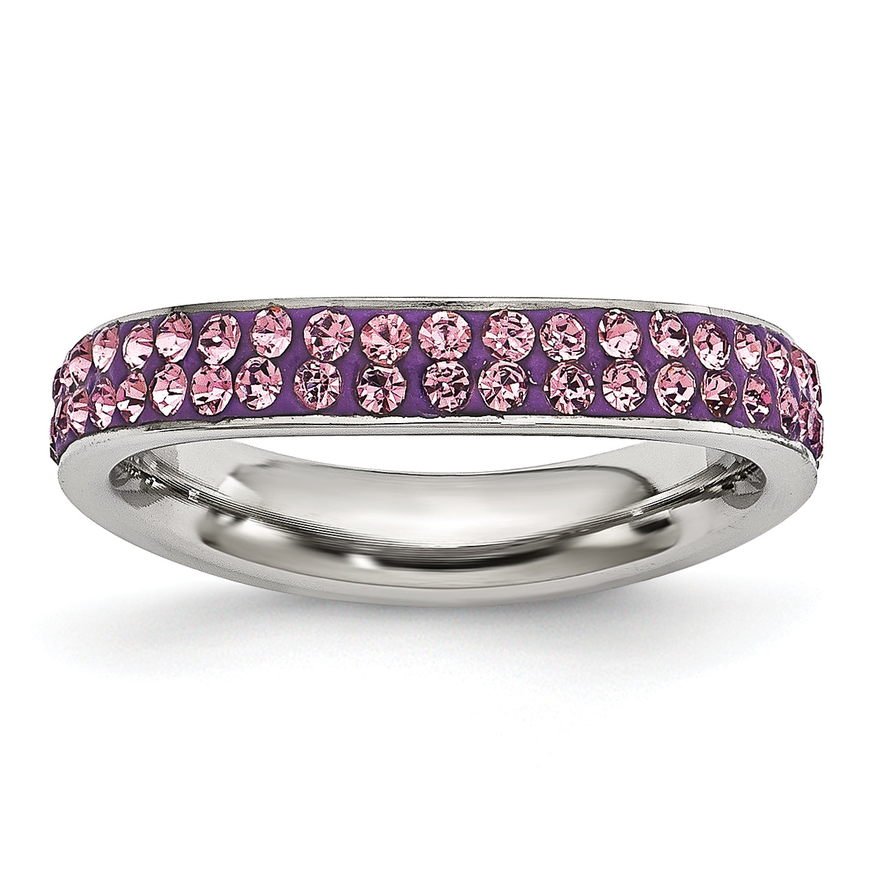 Stainless Steel 4mm Polished Light Purple Crystal Wavy Ring Main image