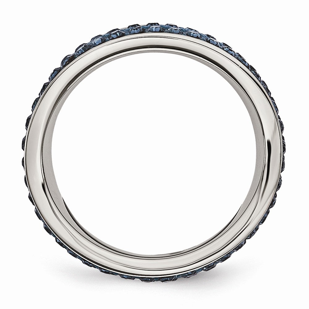 Sophia Jewelers Stainless Steel Blue Crystal Eternity Ring with Polished Wavy Design