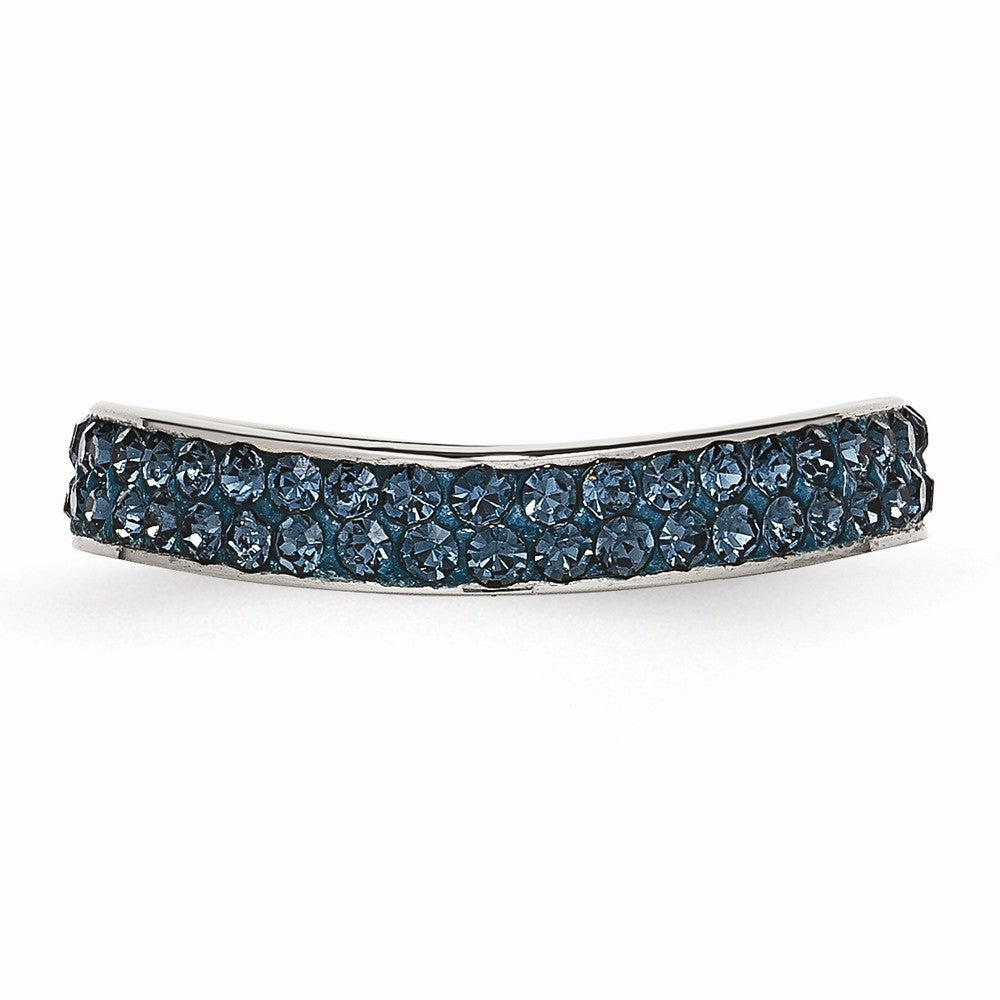 Sophia Jewelers Stainless Steel Blue Crystal Eternity Ring with Polished Wavy Design