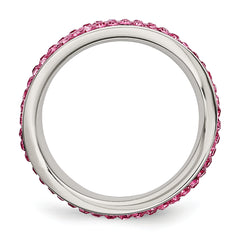 Stainless Steel 4mm Polished Pink Crystal Ring