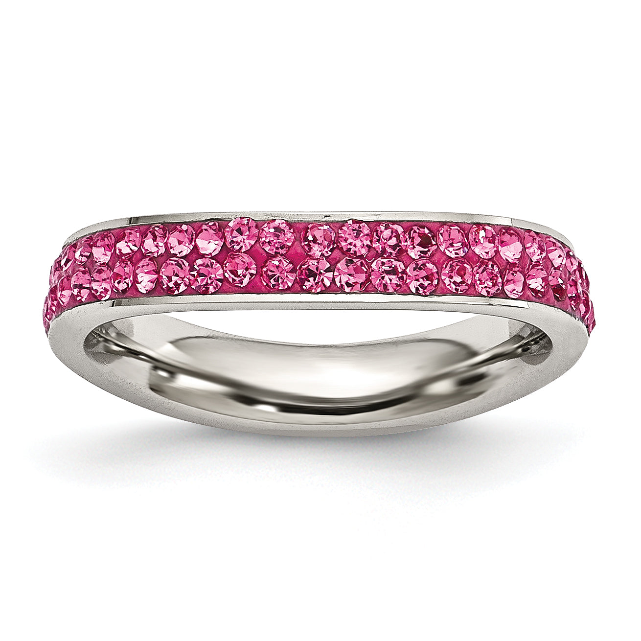 Stainless Steel 4mm Polished Pink Crystal Ring Main image