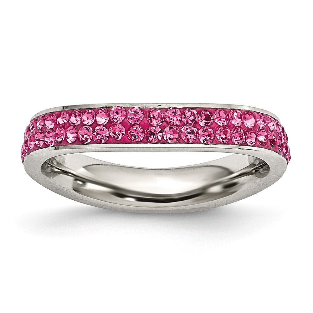 Sophia Jewelers Polished Stainless Steel Pink Crystal Eternity Band Main image