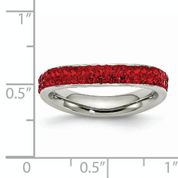 Stainless Steel 4mm Polished Red Crystal Ring