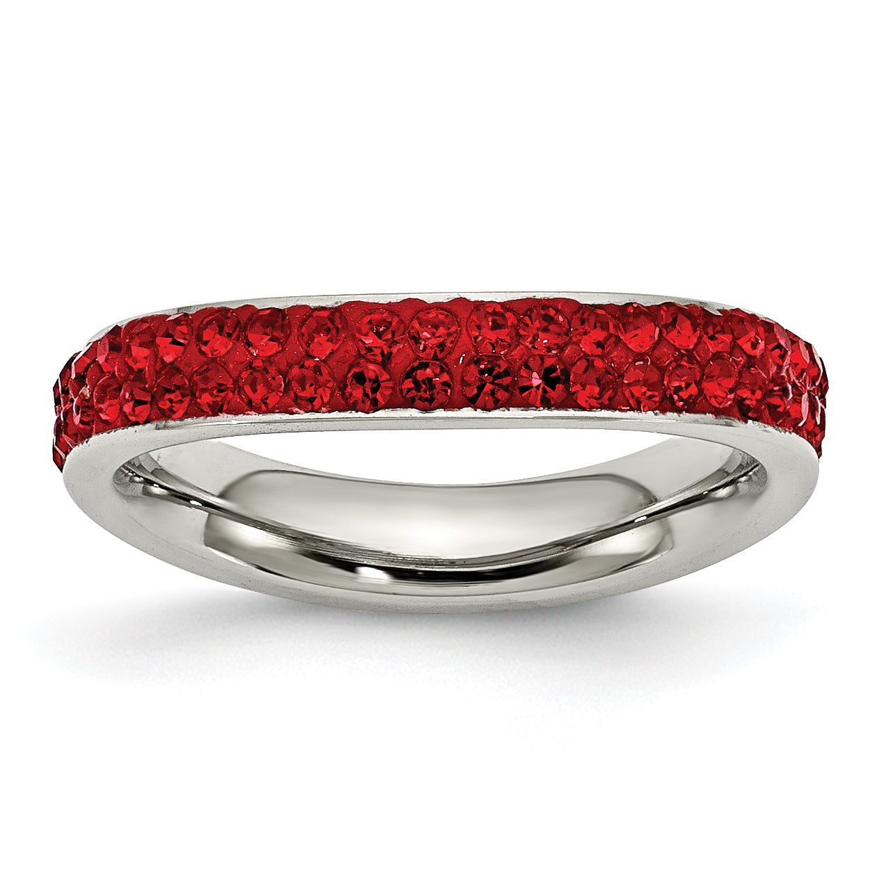 Stainless Steel 4mm Polished Red Crystal Ring Main image