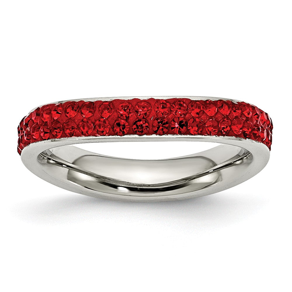Sophia Jewelers Polished Stainless Steel Red Crystal Eternity Band Ring Main image
