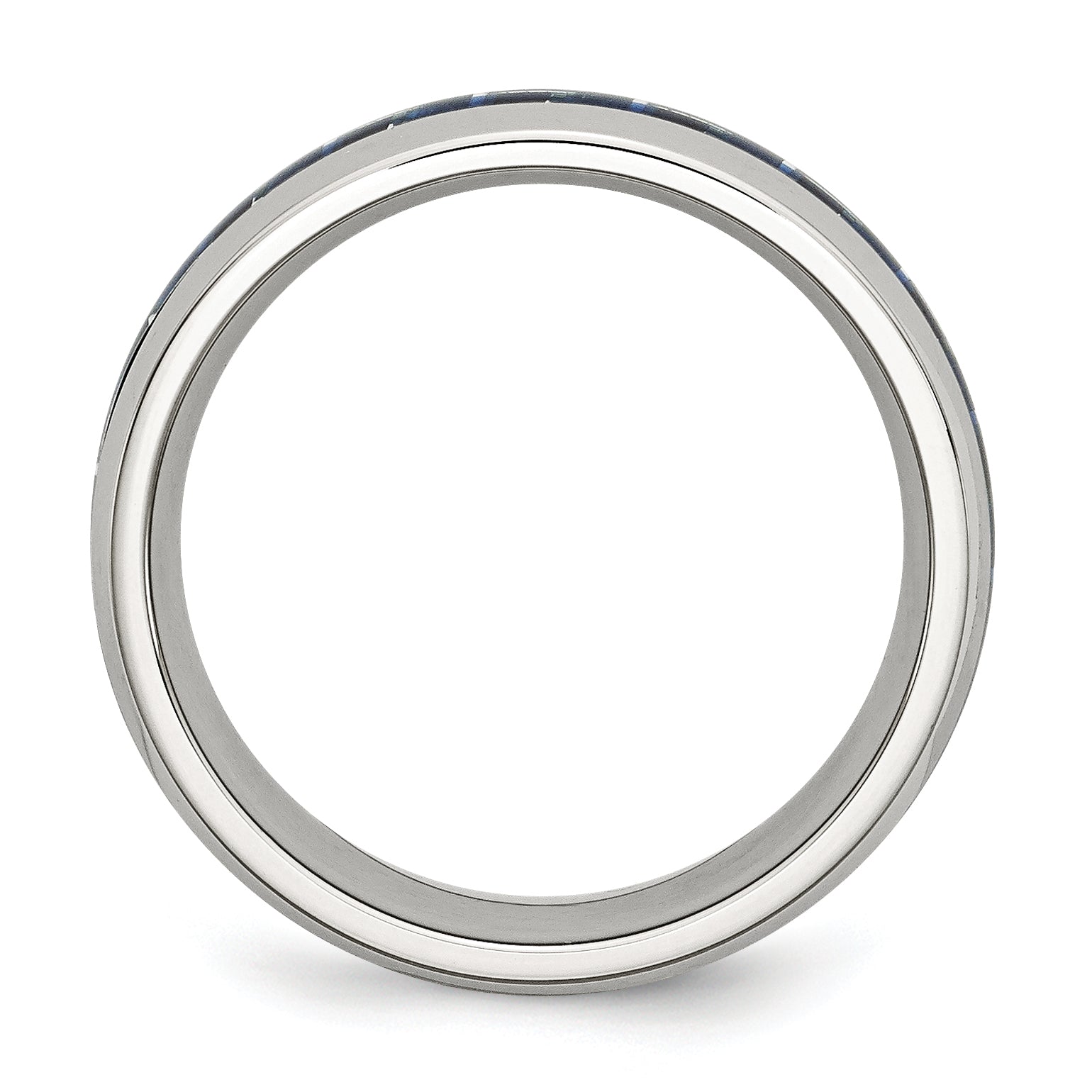 Stainless Steel Polished with Blue Carbon Fiber Inlay 8mm Band Secondary image