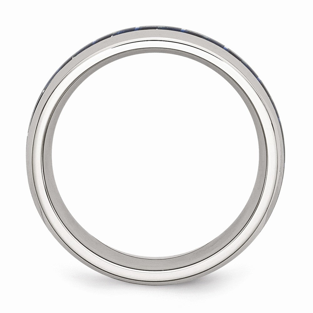 Stainless Steel Band with Blue Carbon Fiber Inlay Polished Comfort Fit