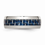 Stainless Steel Band with Blue Carbon Fiber Inlay Polished Comfort Fit