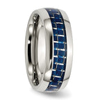 Stainless Steel Polished with Blue Carbon Fiber Inlay 8mm Band