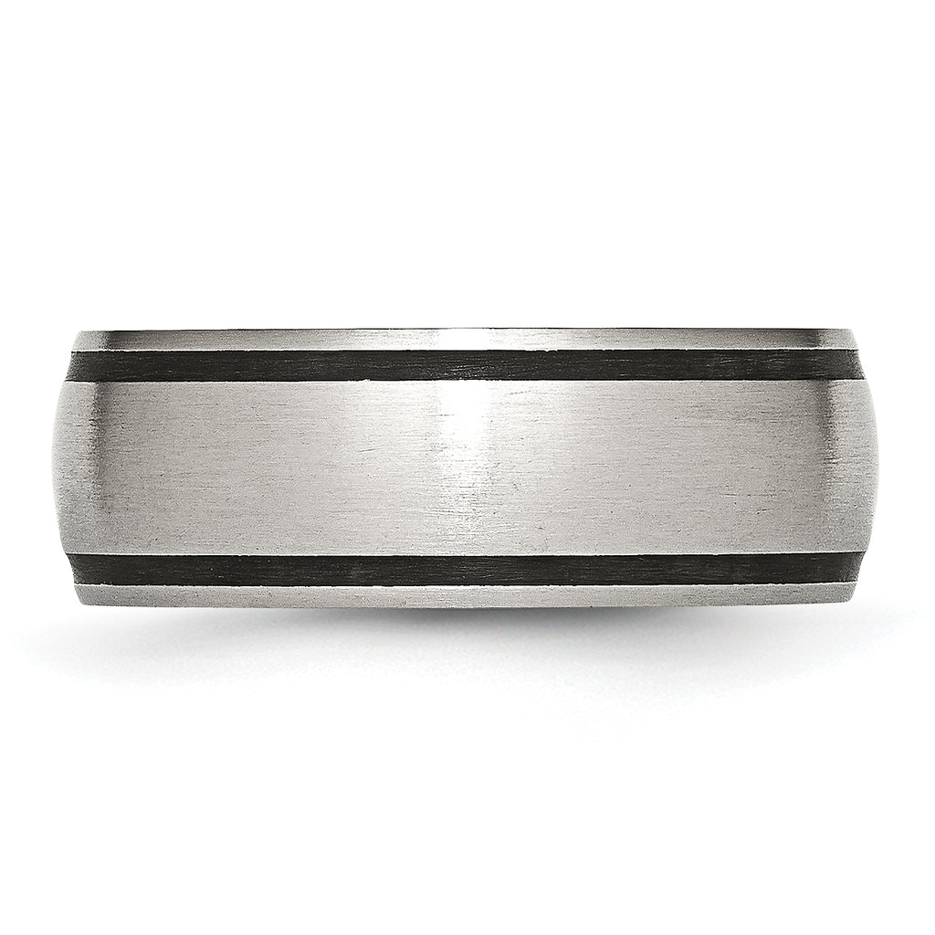 Brushed Wedding Band in Stainless Steel with Black Rubber, 8mm