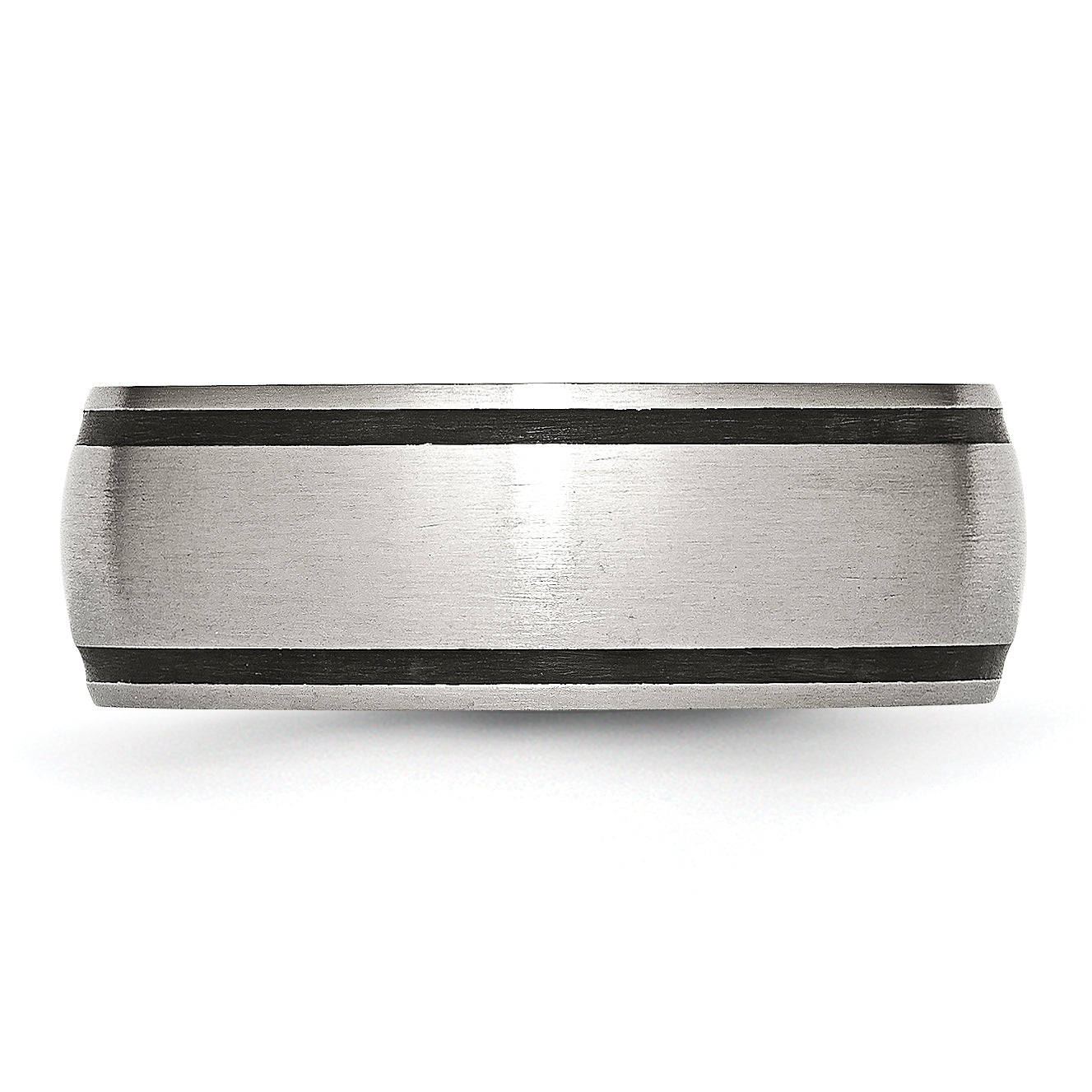 Brushed Wedding Band in Stainless Steel with Black Rubber, 8mm
