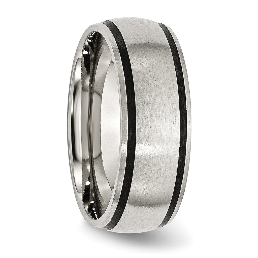 Brushed Wedding Band in Stainless Steel with Black Rubber, 8mm