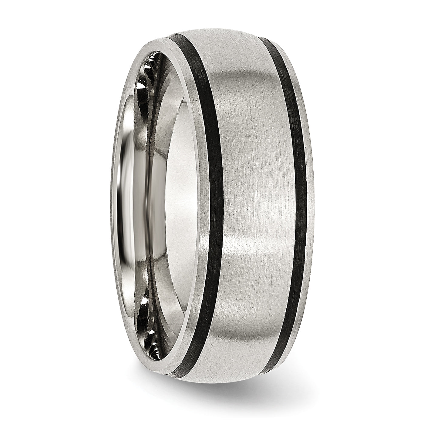 Brushed Wedding Band in Stainless Steel with Black Rubber, 8mm