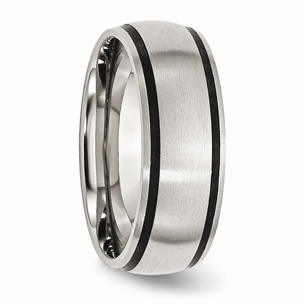 Stainless Steel Wedding Band with Black Rubber, Engravable Brushed Finish