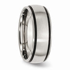 Stainless Steel Wedding Band with Black Rubber, Engravable Brushed Finish