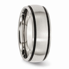 Stainless Steel Wedding Band with Black Rubber, Engravable Brushed Finish