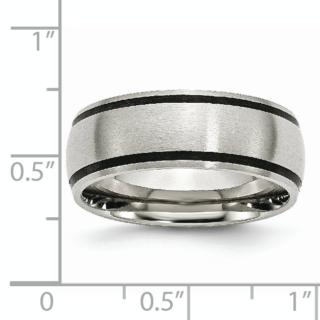 Brushed Wedding Band in Stainless Steel with Black Rubber, 8mm