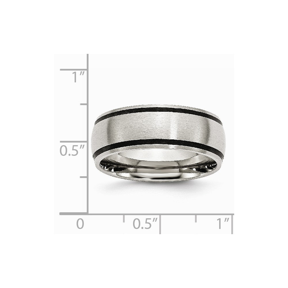 Stainless Steel Black Rubber 8mm Brushed Band