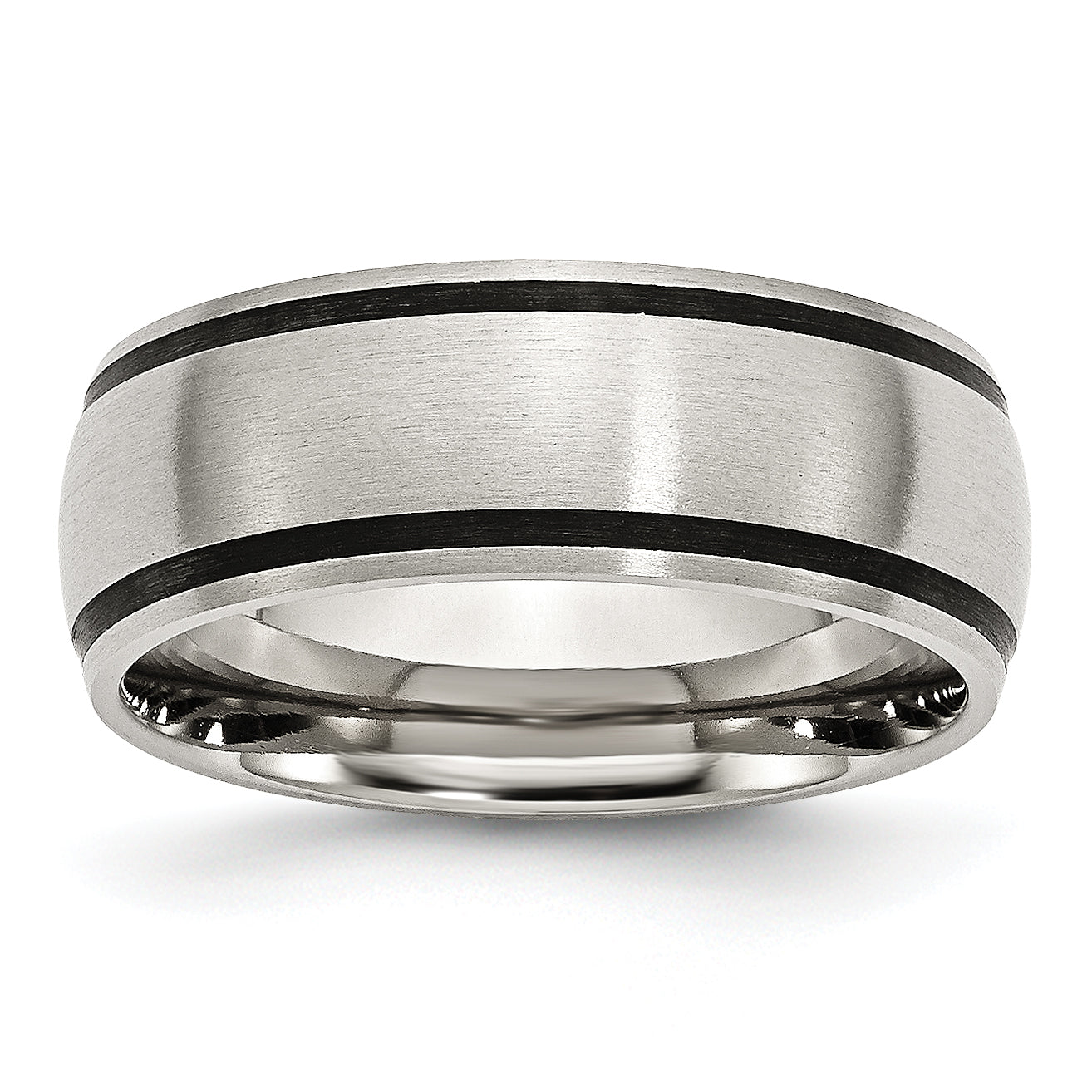Stainless Steel Brushed with Black Rubber 8mm Band Main image
