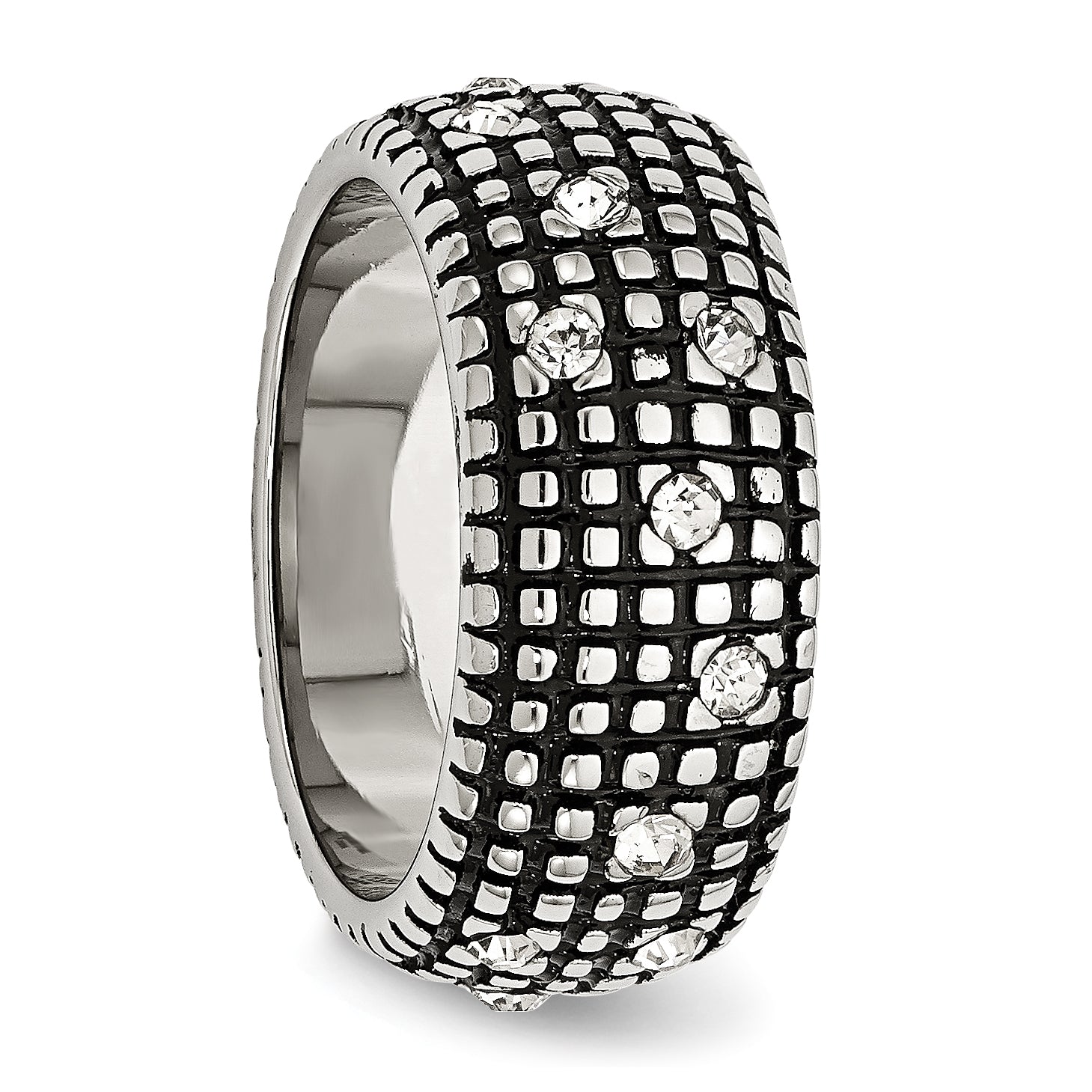 Crystal Band Ring in Stainless Steel, 10mm