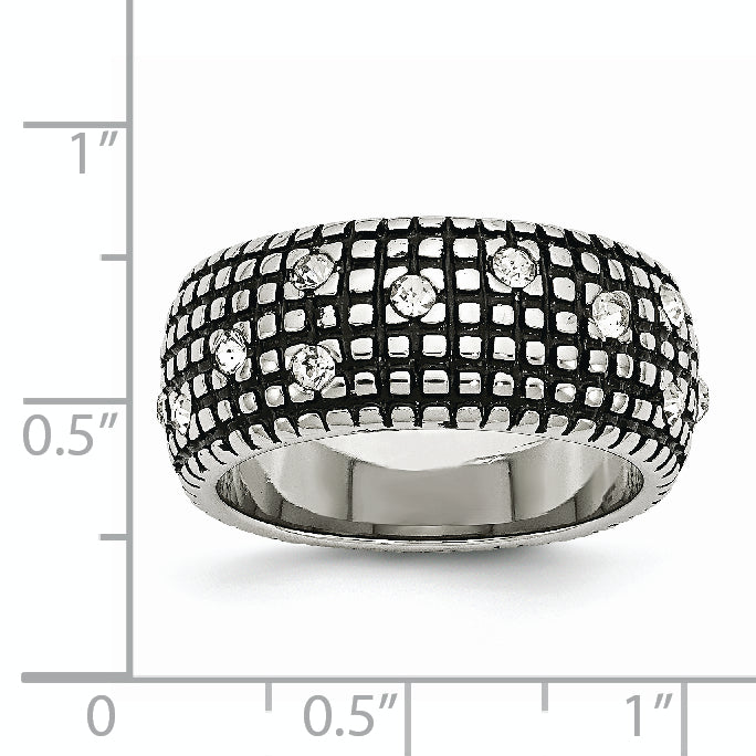 Crystal Band Ring in Stainless Steel, 10mm