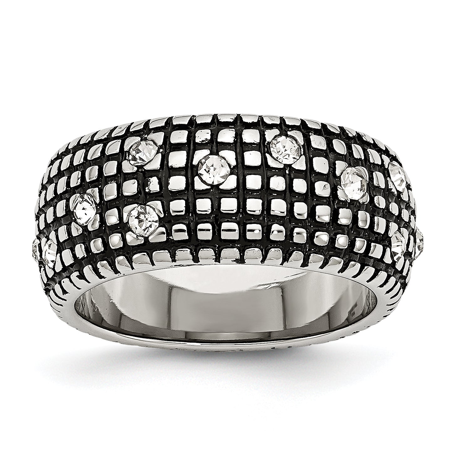 Stainless Steel Antiqued and Polished WithCrystal 10mm Band Main image
