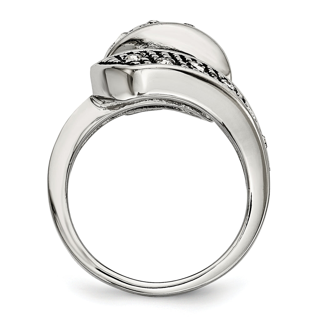 Crystal Swirl Ring in Stainless Steel, Antiqued Finish