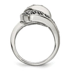 Crystal Swirl Ring in Stainless Steel, Antiqued Finish