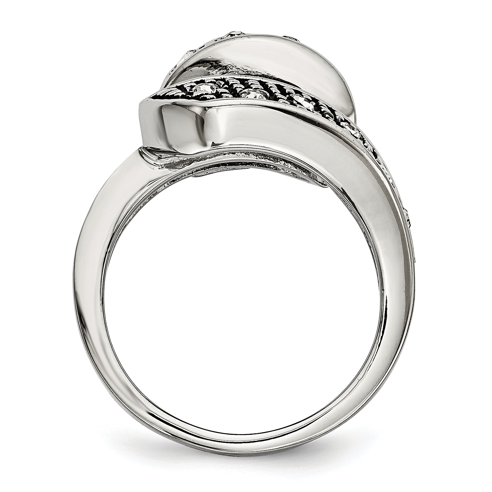 Crystal Swirl Ring in Stainless Steel, Antiqued Finish