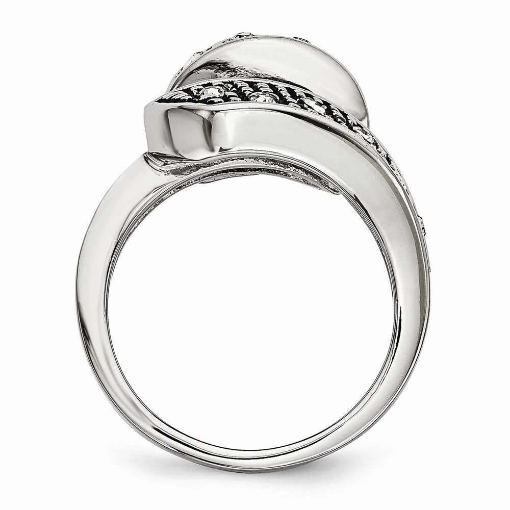 Sophia Jewelers Stainless Steel Crystal Swirl Ring with Polished Antiqued Finish - 6 - 6