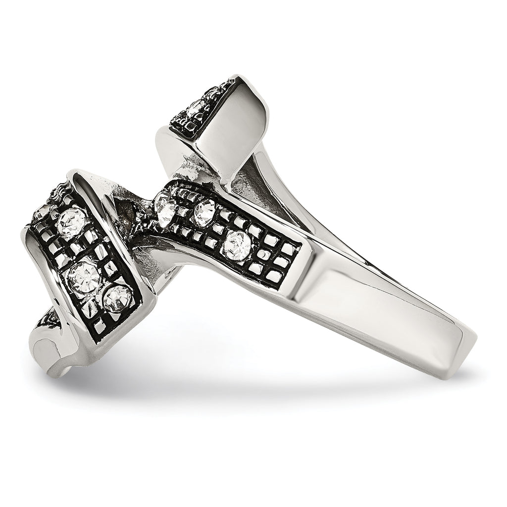 Crystal Swirl Ring in Stainless Steel, Antiqued Finish