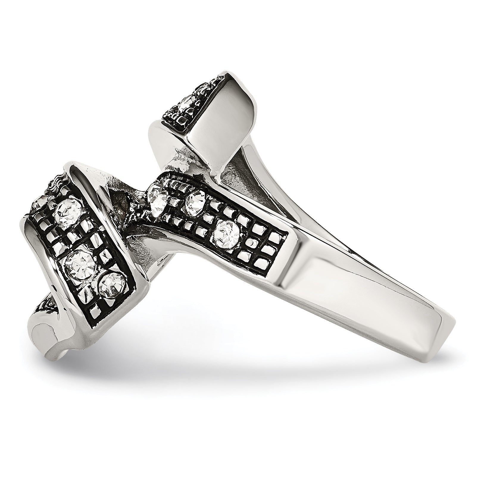 Crystal Swirl Ring in Stainless Steel, Antiqued Finish