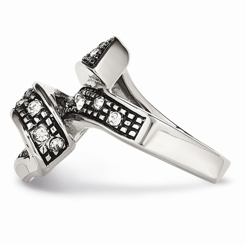Sophia Jewelers Stainless Steel Crystal Swirl Ring with Polished Antiqued Finish - 6 - 6