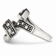 Sophia Jewelers Stainless Steel Crystal Swirl Ring with Polished Antiqued Finish - 6 - 6
