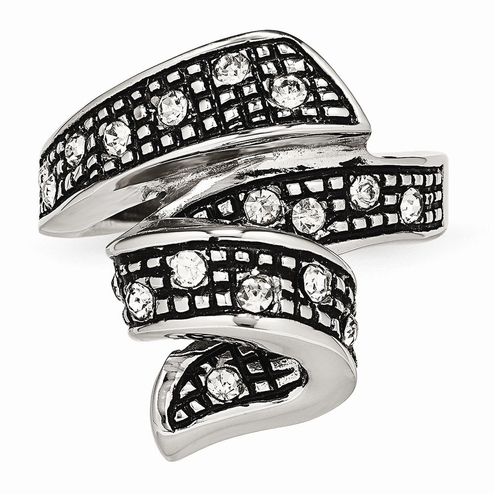Sophia Jewelers Stainless Steel Crystal Swirl Ring with Polished Antiqued Finish - 6 - 6