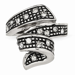 Sophia Jewelers Stainless Steel Crystal Swirl Ring with Polished Antiqued Finish - 6 - 6