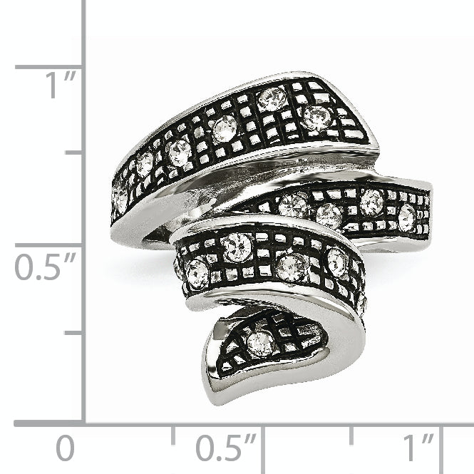 StainleSterling Silver Steel Crystal Antiqued Swirl Ring