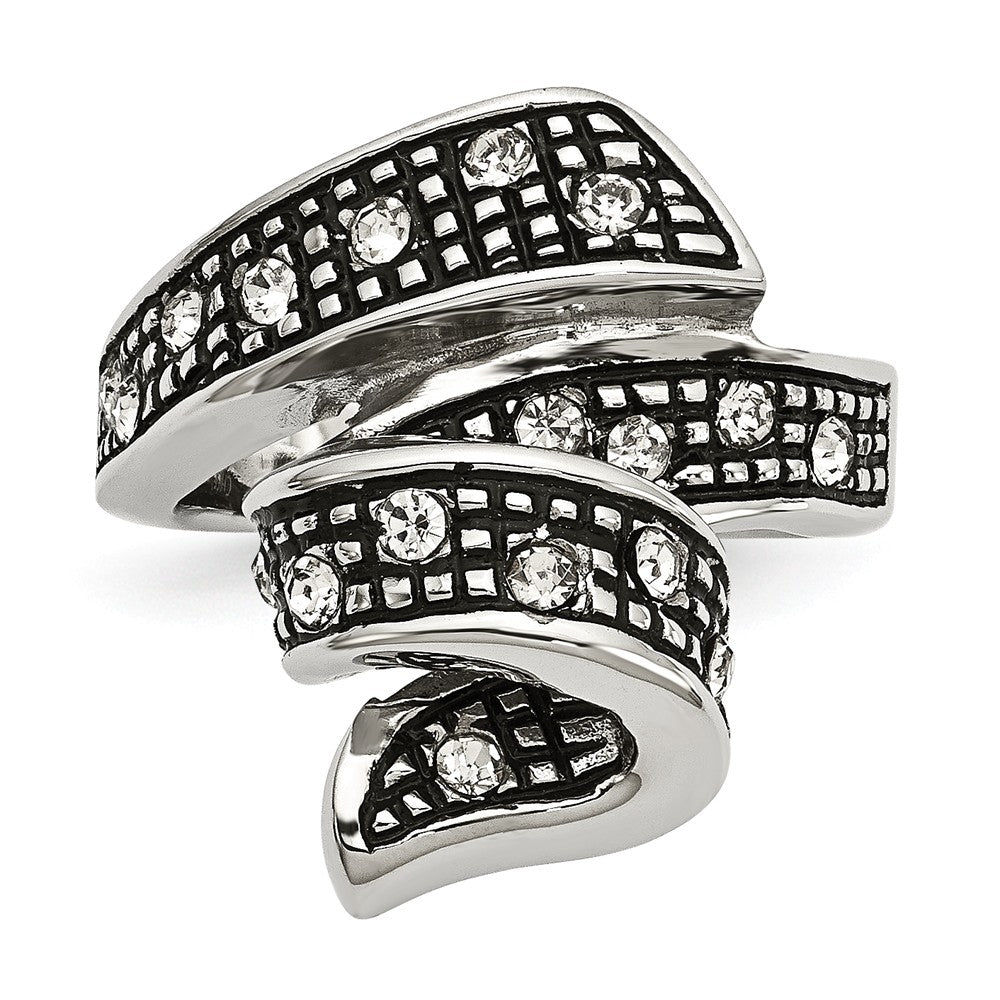 Sophia Jewelers Stainless Steel Crystal Swirl Ring with Polished Antiqued Finish - 6 - 6