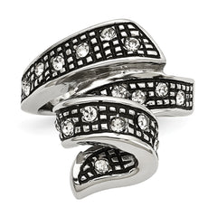 Sophia Jewelers Stainless Steel Crystal Swirl Ring with Polished Antiqued Finish - 6 - 6
