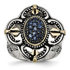Sophia Jewelers Stainless Steel Ring with Blue Glass & Gold Accent
