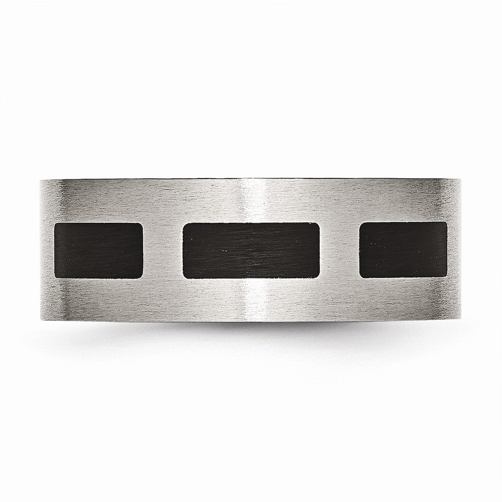 Sophia Jewelers Stainless Steel Black Rubber 8mm Engravable Flat Wedding Band
