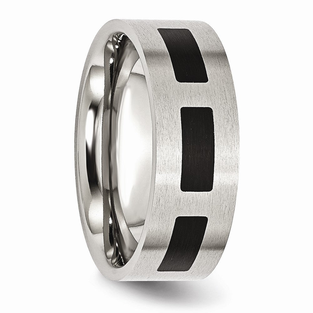 Sophia Jewelers Stainless Steel Black Rubber 8mm Engravable Flat Wedding Band