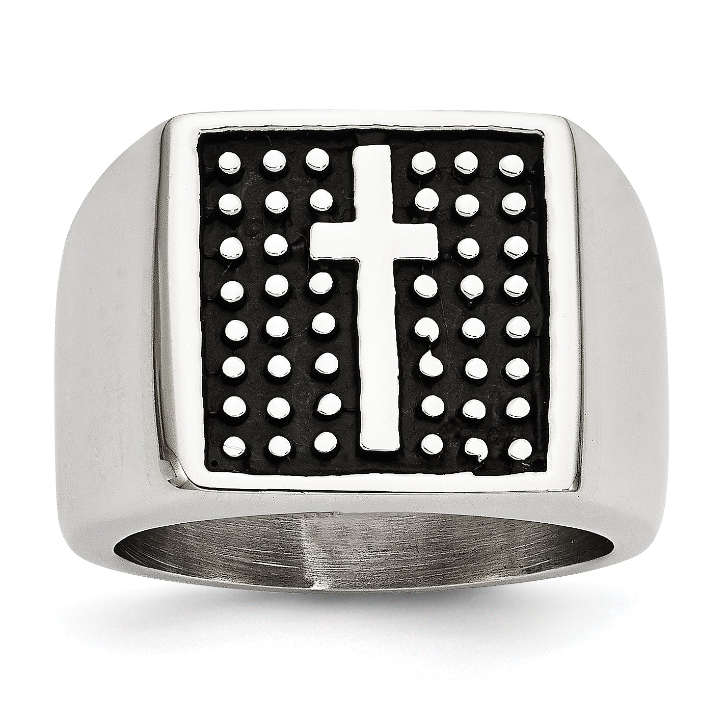 Stainless Steel Antiqued Polished & Textured Cross Signet Ring Main image