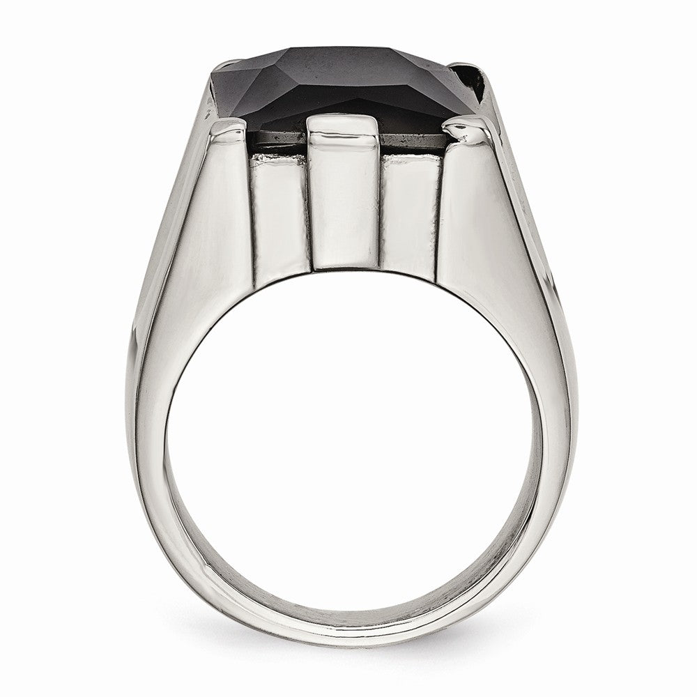 Stainless Steel Black CZ Polished Ring with Elegant Modern Design