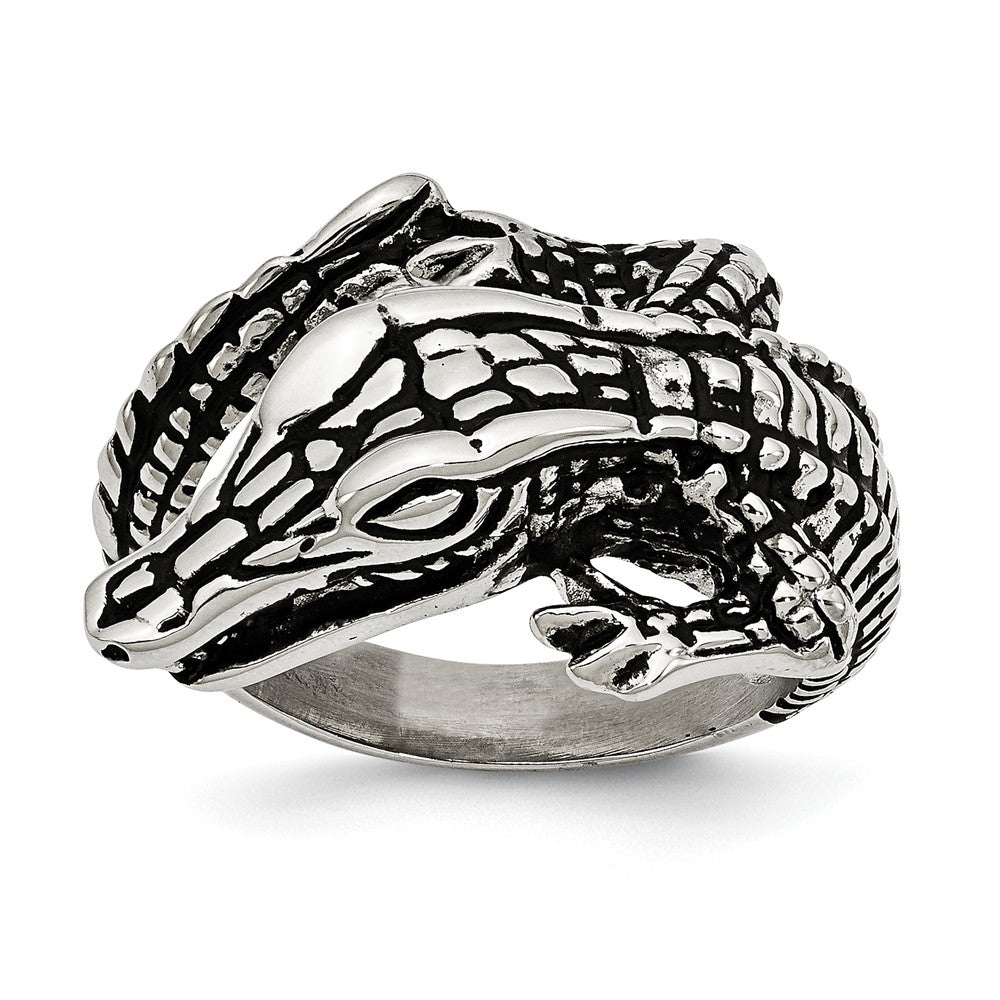 Sophia Jewelers Stainless Steel Alligator Ring Polished Antiqued Finish - 8